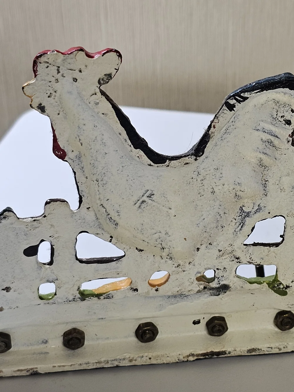 Vintage Cast Iron Rooster Key Holder Wall Hook Rack Set Lot of 2 Farmhouse